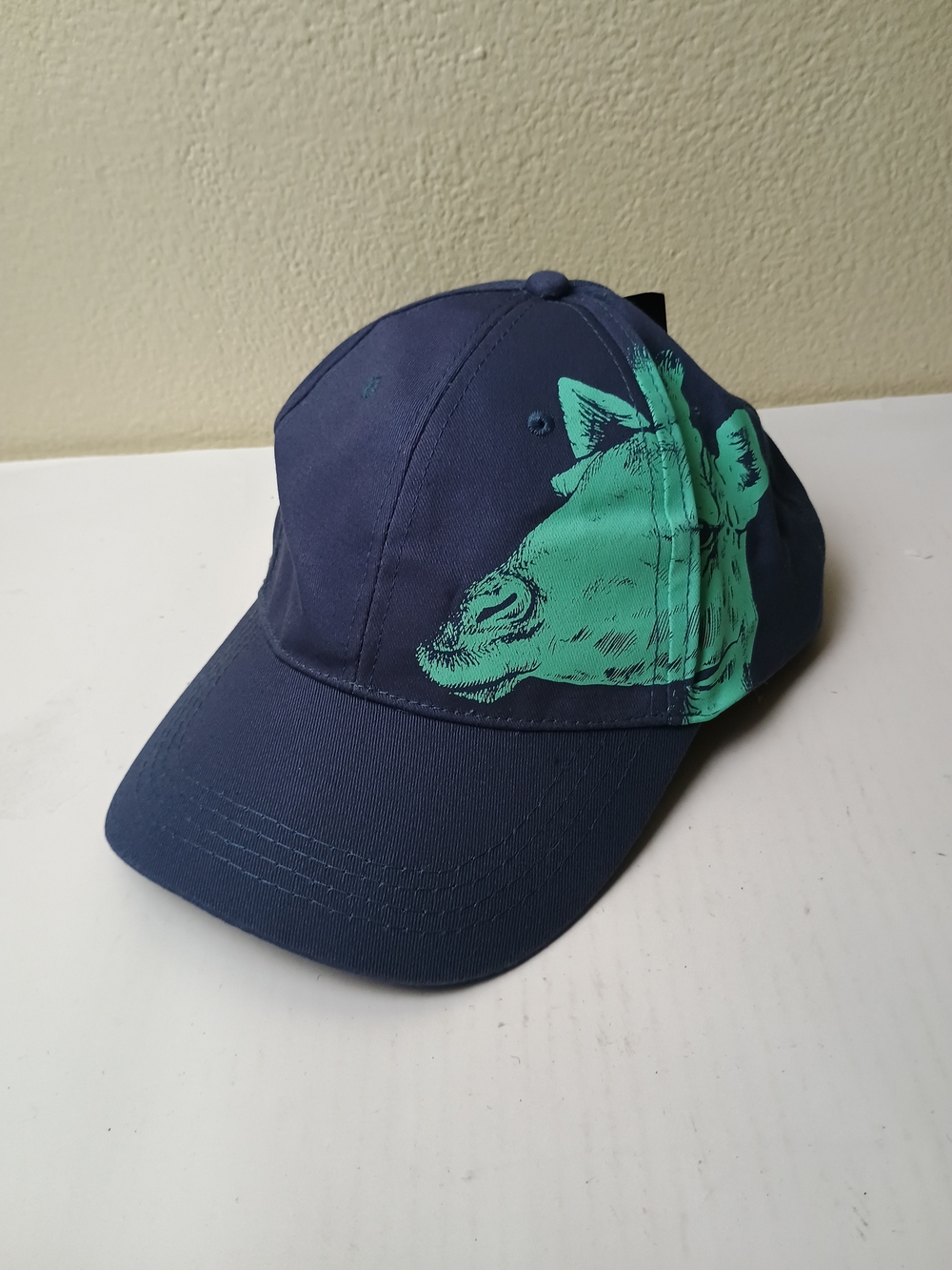Navy Blue Baseball Cap with Teal Giraffe Animal Graphic